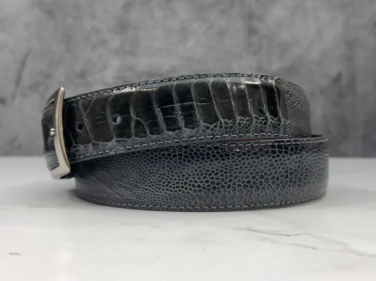 Ostrich Shin Belt: Dark Grey