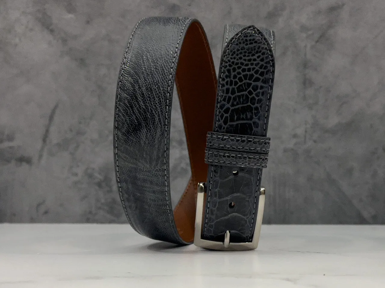 Ostrich Shin Belt: Dark Grey