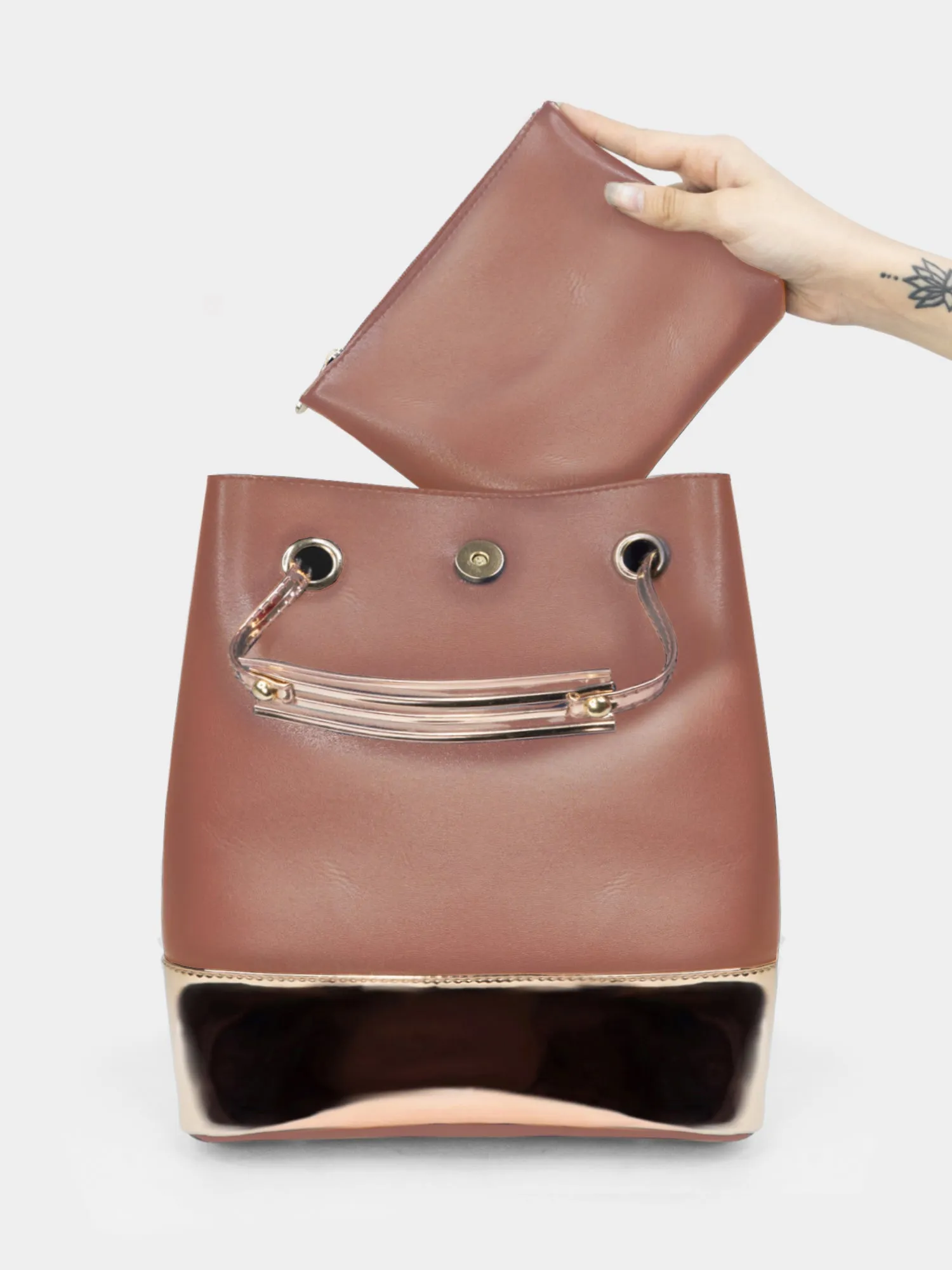 Peach & Rosegold Drawstring Bucket Bag | Modern Myth