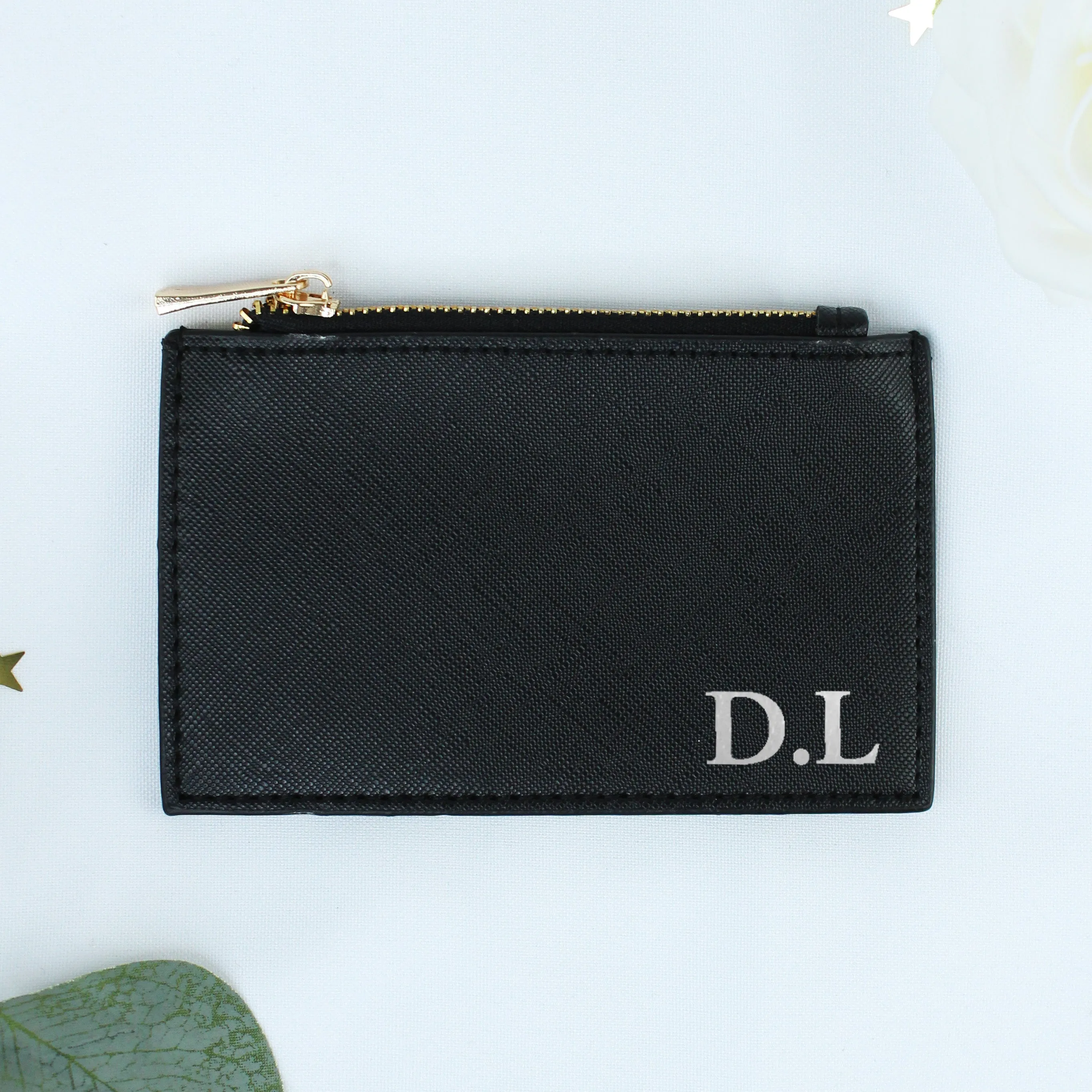 Personalised Monogrammed PU Leather Card Holder Purse - Any Initials