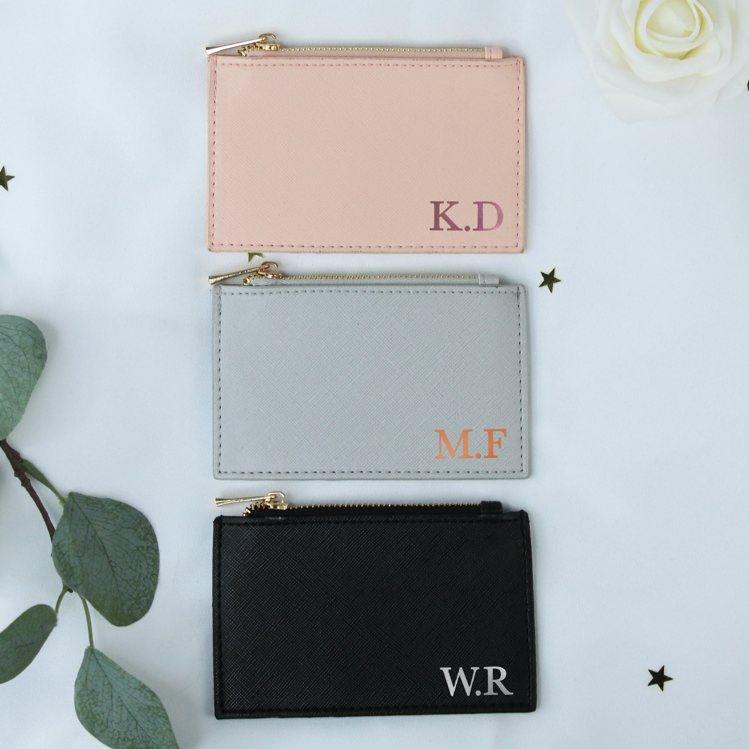 Personalised Monogrammed PU Leather Card Holder Purse - Any Initials