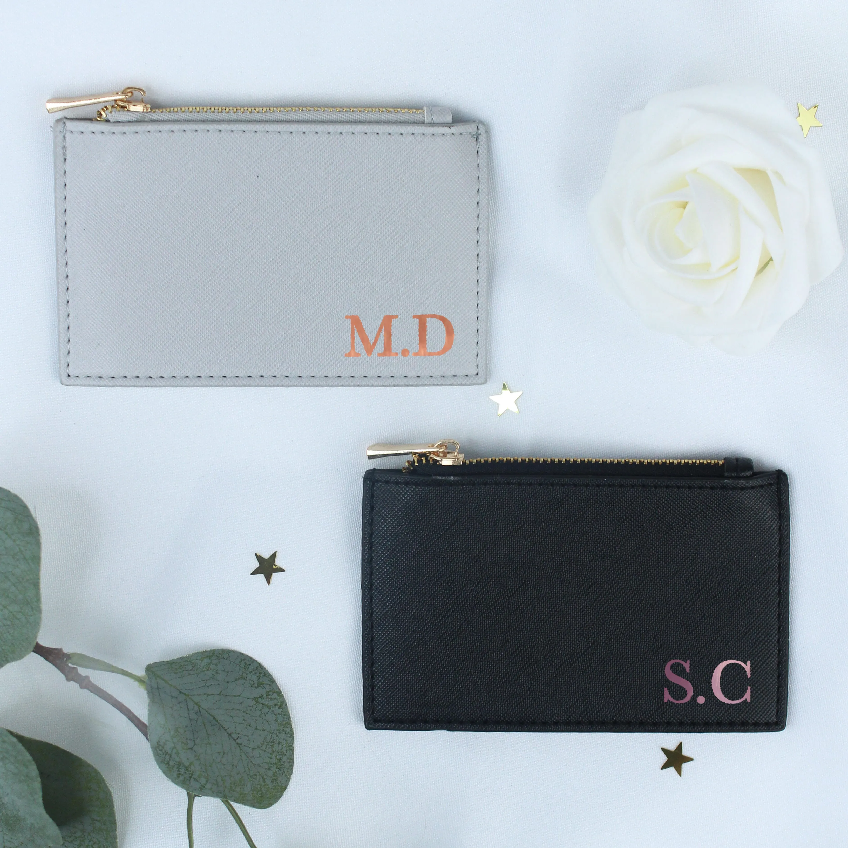 Personalised Monogrammed PU Leather Card Holder Purse - Any Initials