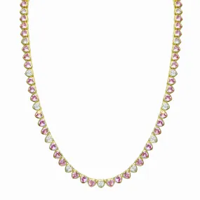 Pink Heart Bezel Tennis Necklace