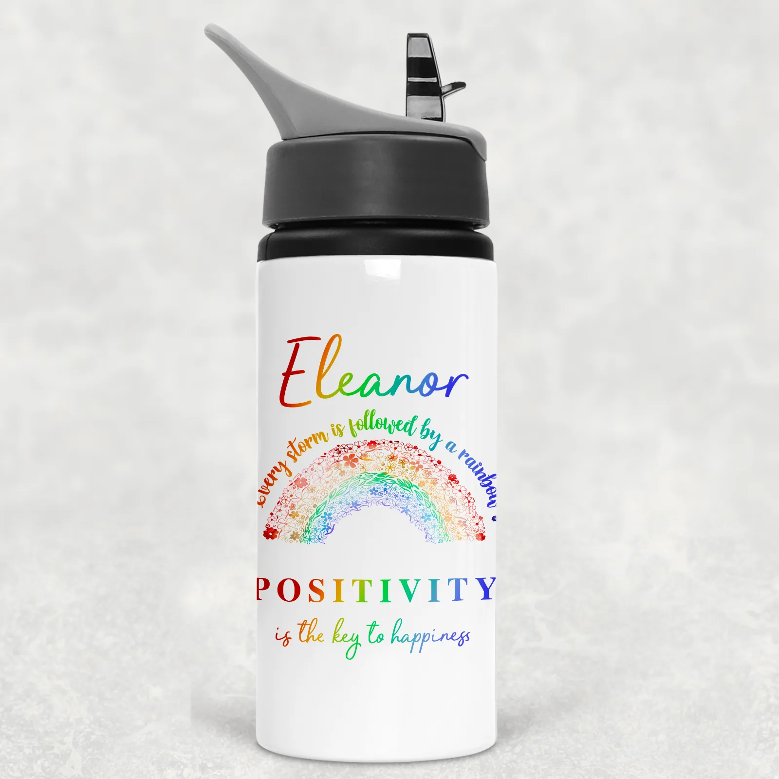 Rainbow After the Storm Positivity is the Key to Happiness Aluminium Straw Water Bottle 650ml
