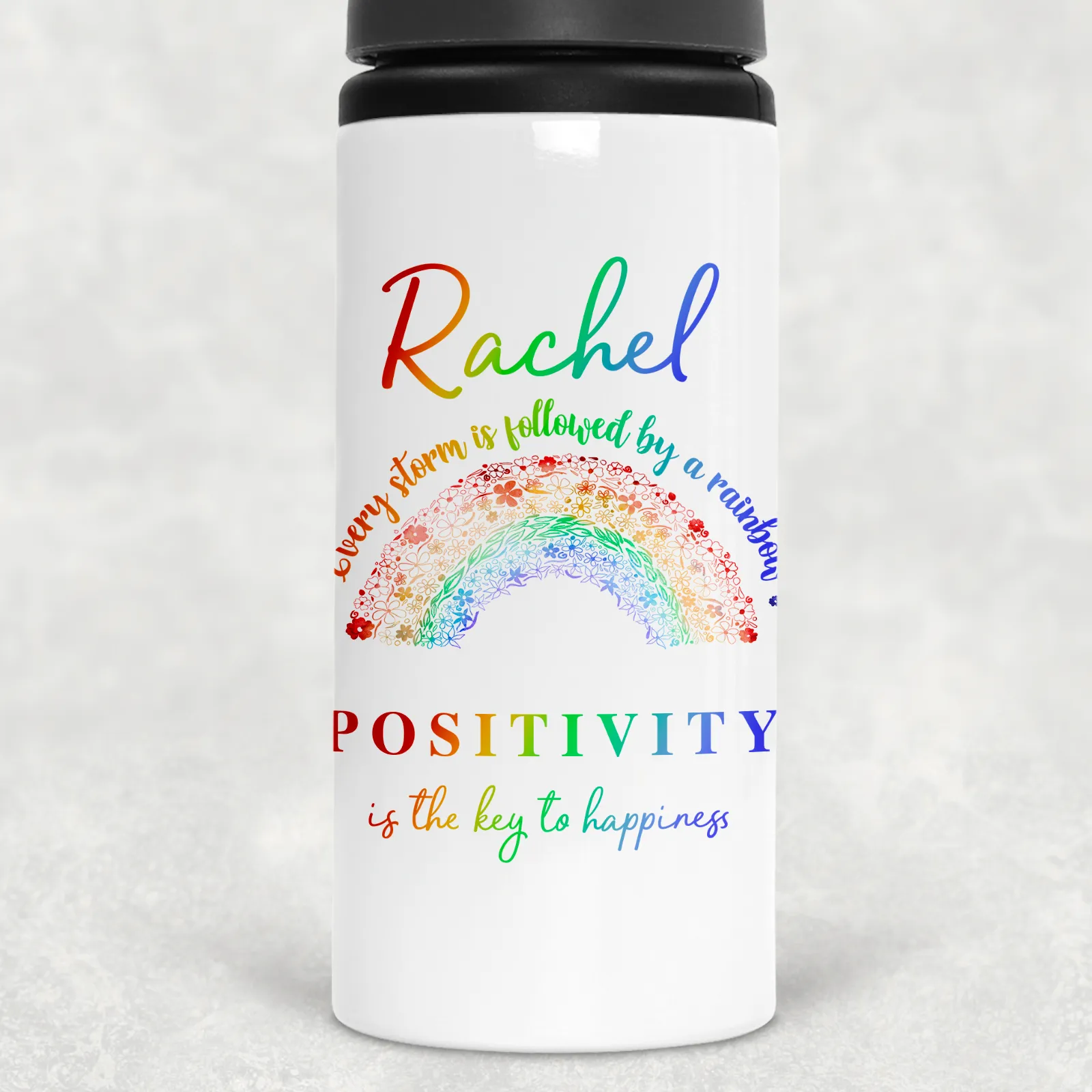 Rainbow After the Storm Positivity is the Key to Happiness Aluminium Straw Water Bottle 650ml