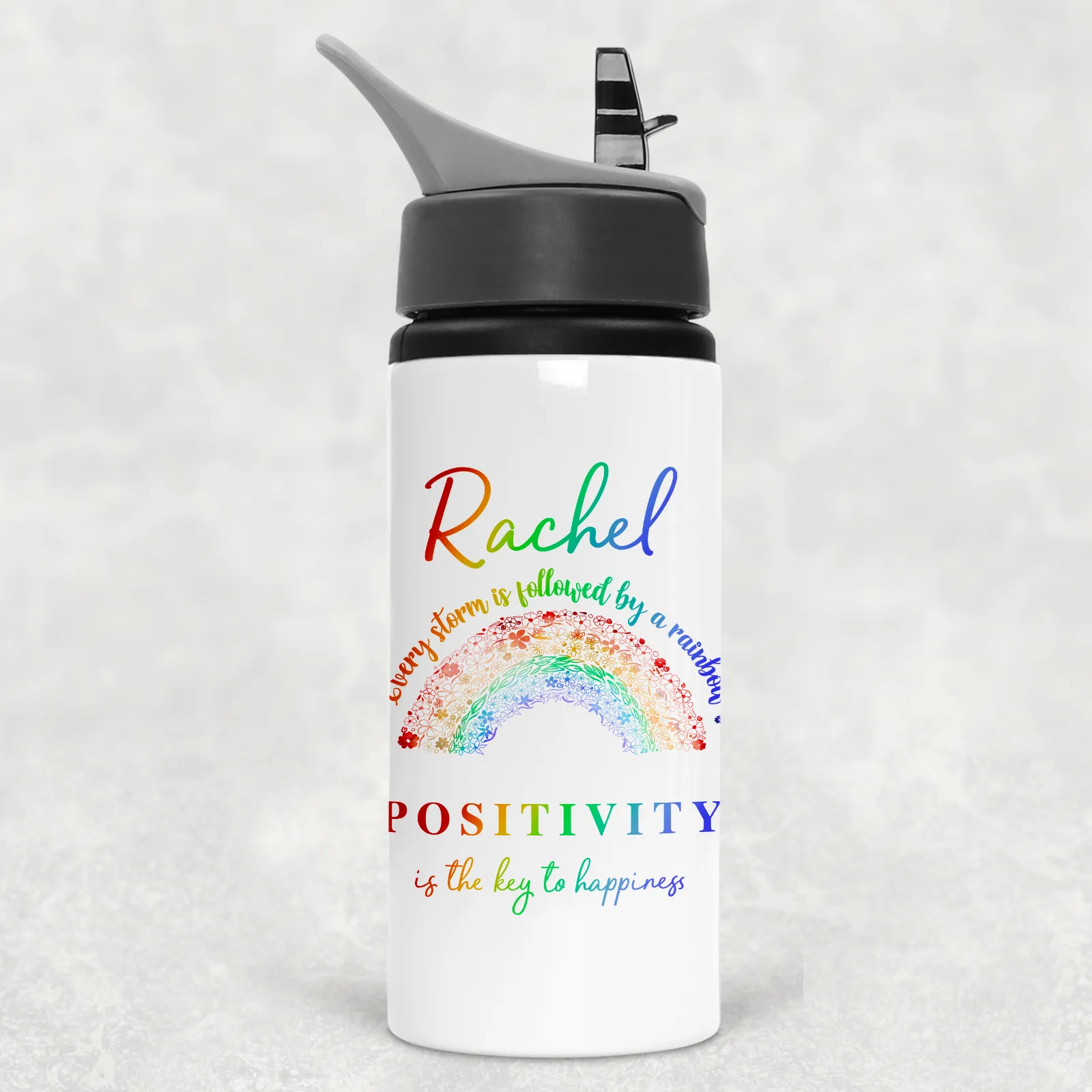 Rainbow After the Storm Positivity is the Key to Happiness Aluminium Straw Water Bottle 650ml