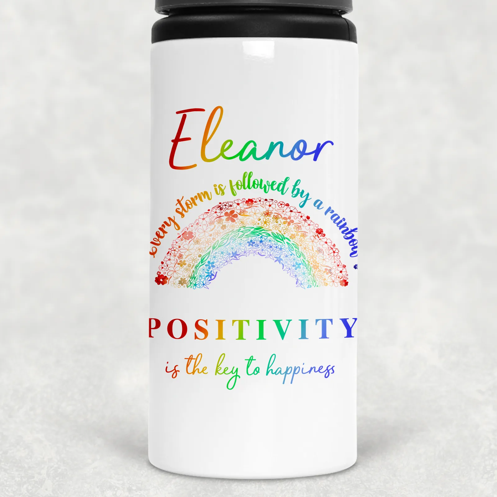 Rainbow After the Storm Positivity is the Key to Happiness Aluminium Straw Water Bottle 650ml