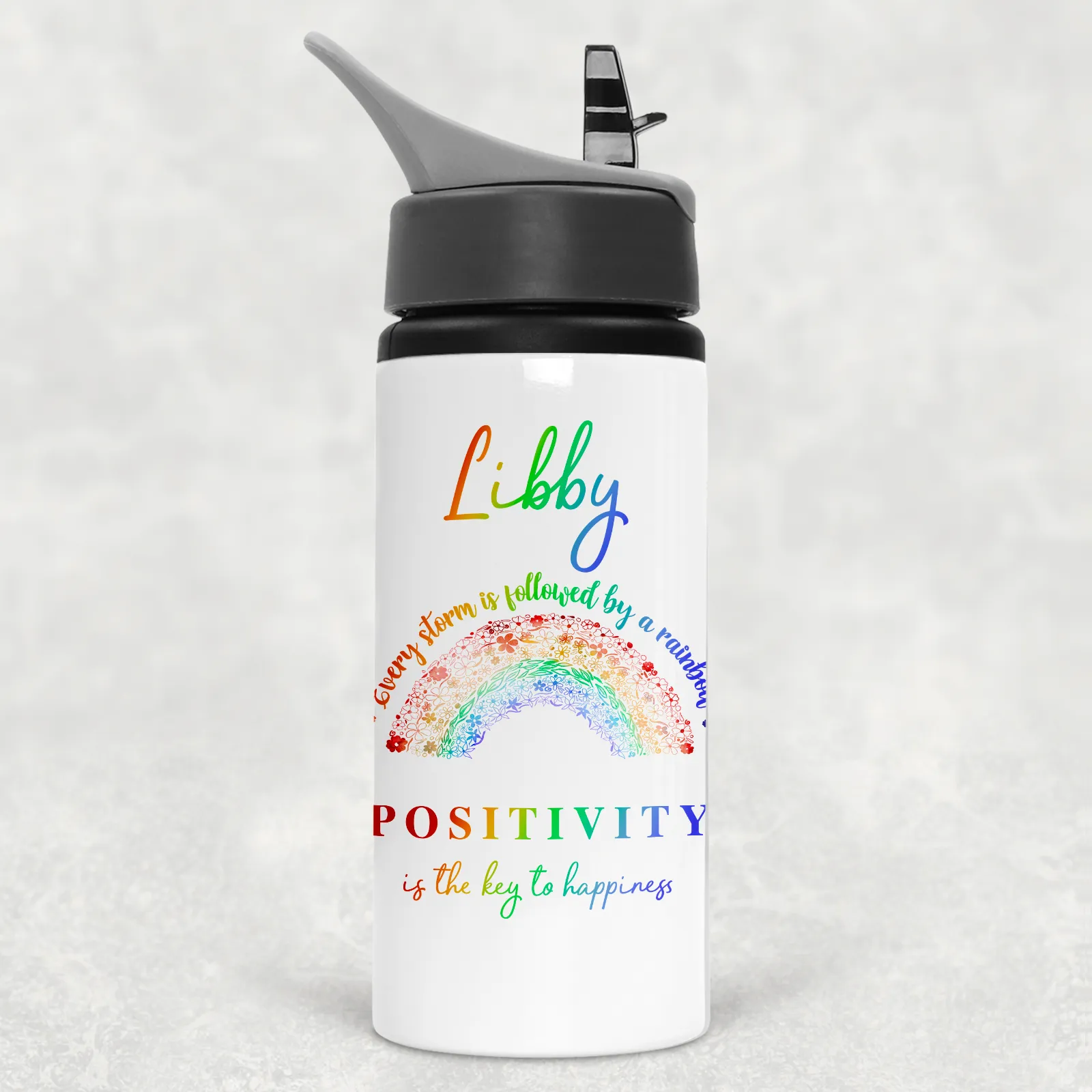 Rainbow After the Storm Positivity is the Key to Happiness Aluminium Straw Water Bottle 650ml
