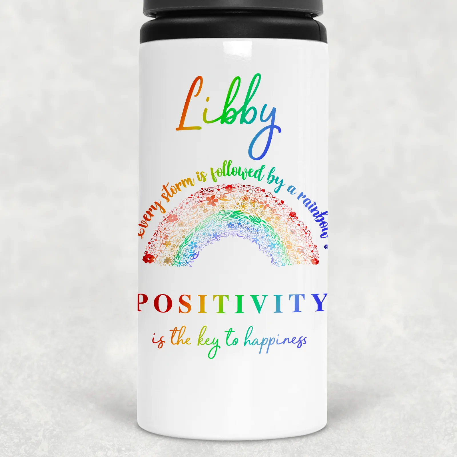 Rainbow After the Storm Positivity is the Key to Happiness Aluminium Straw Water Bottle 650ml
