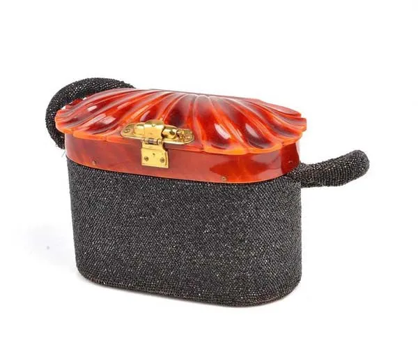 Rare 1940s Carnival Glass Beaded Thermoset Purse