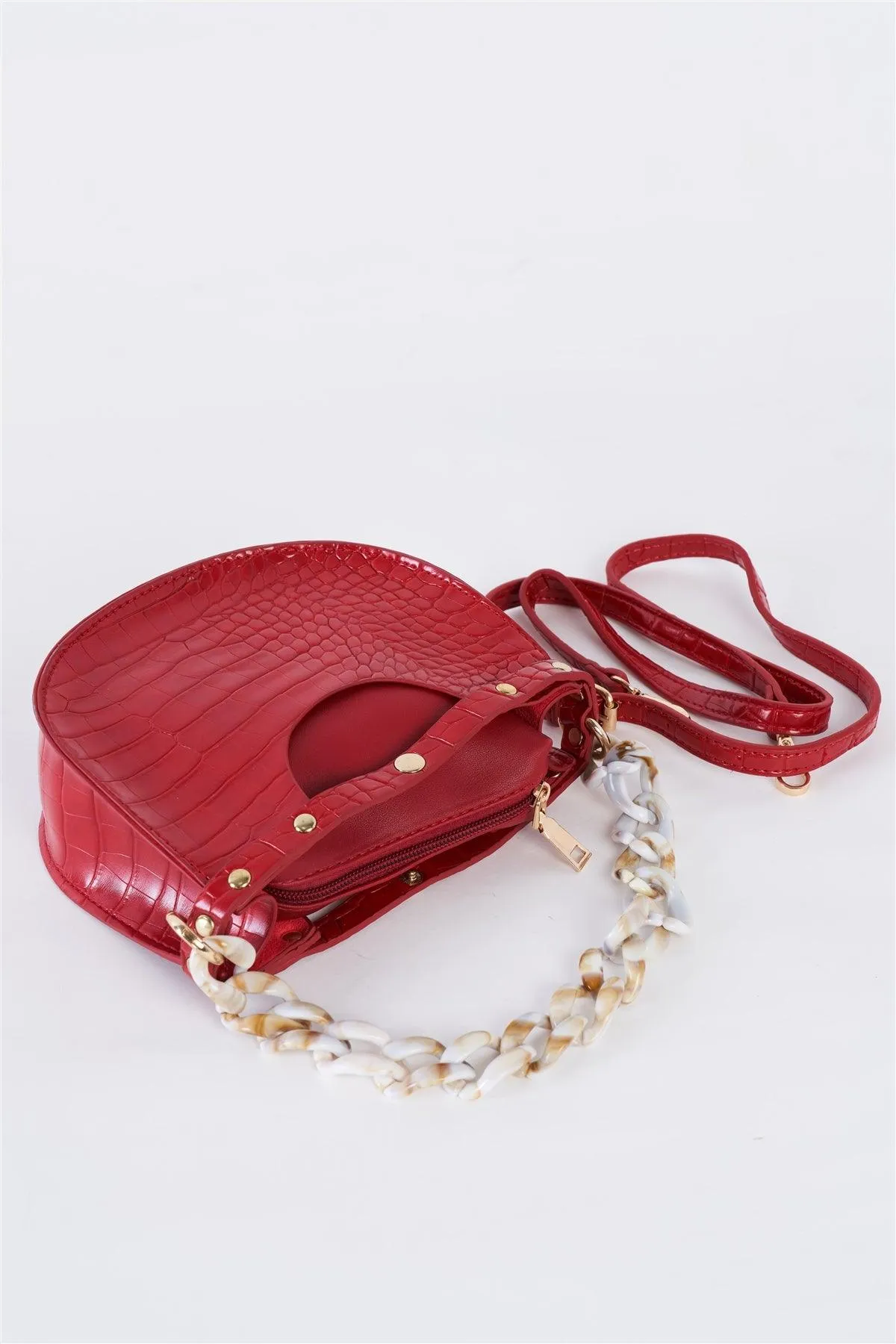 Red Faux Alligator Skin Fashion Handbag /3 Bags