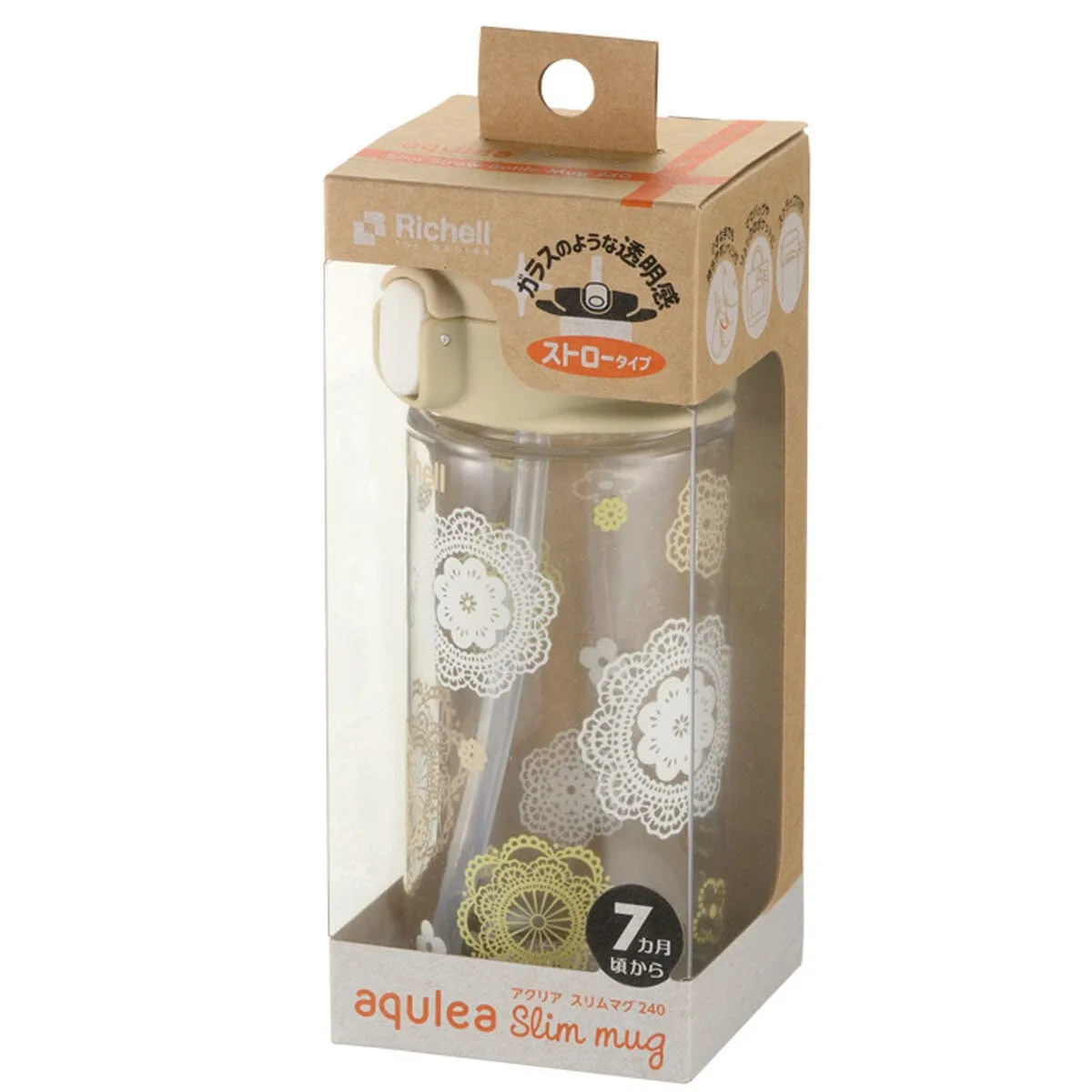 Richell - Aqulea Slim Sippy Straw Clear Tritan Baby Water Bottle Mug