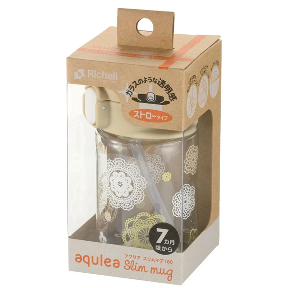 Richell - Aqulea Slim Sippy Straw Clear Tritan Baby Water Bottle Mug