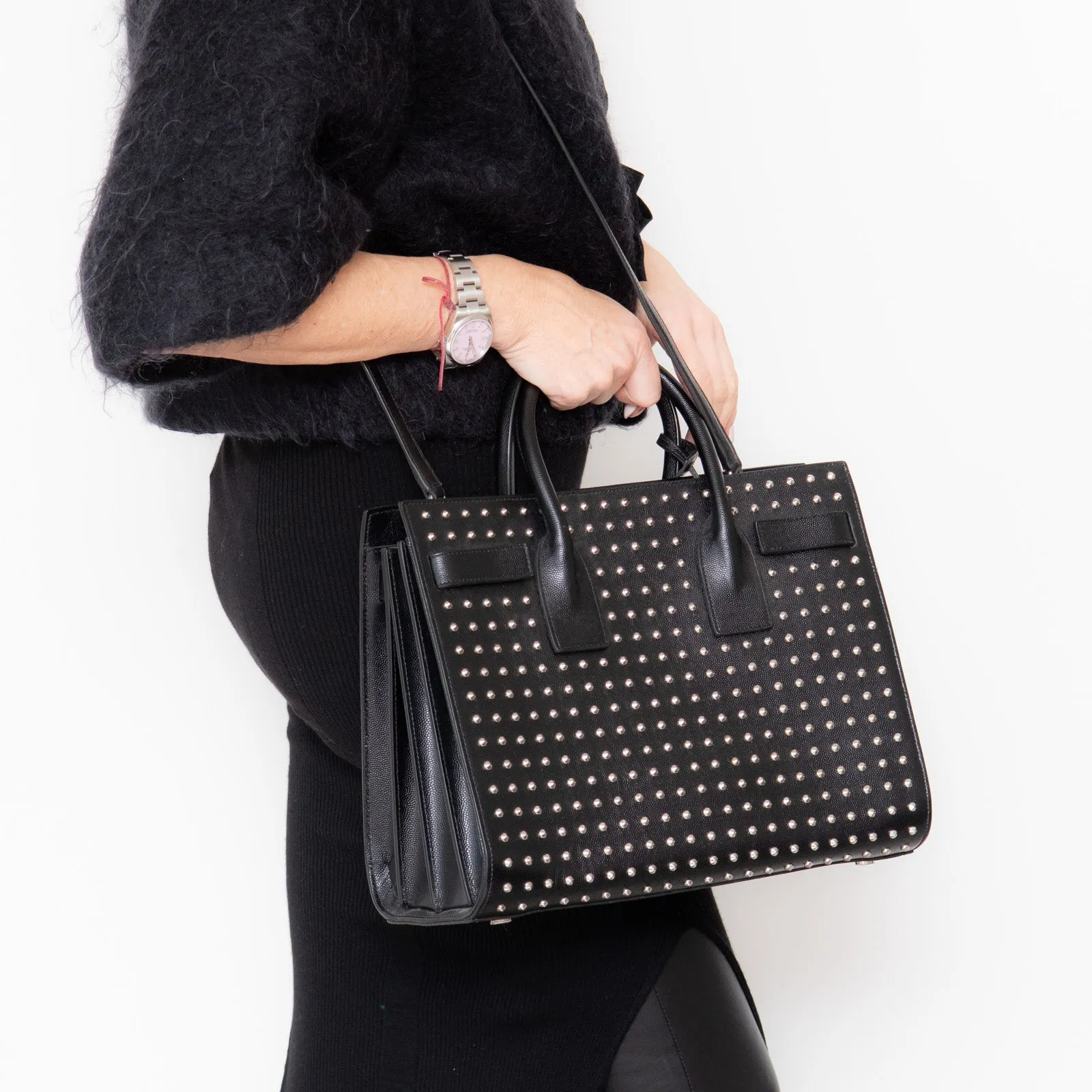 Saint Laurent Black Studded  Sac Du Jour Bag