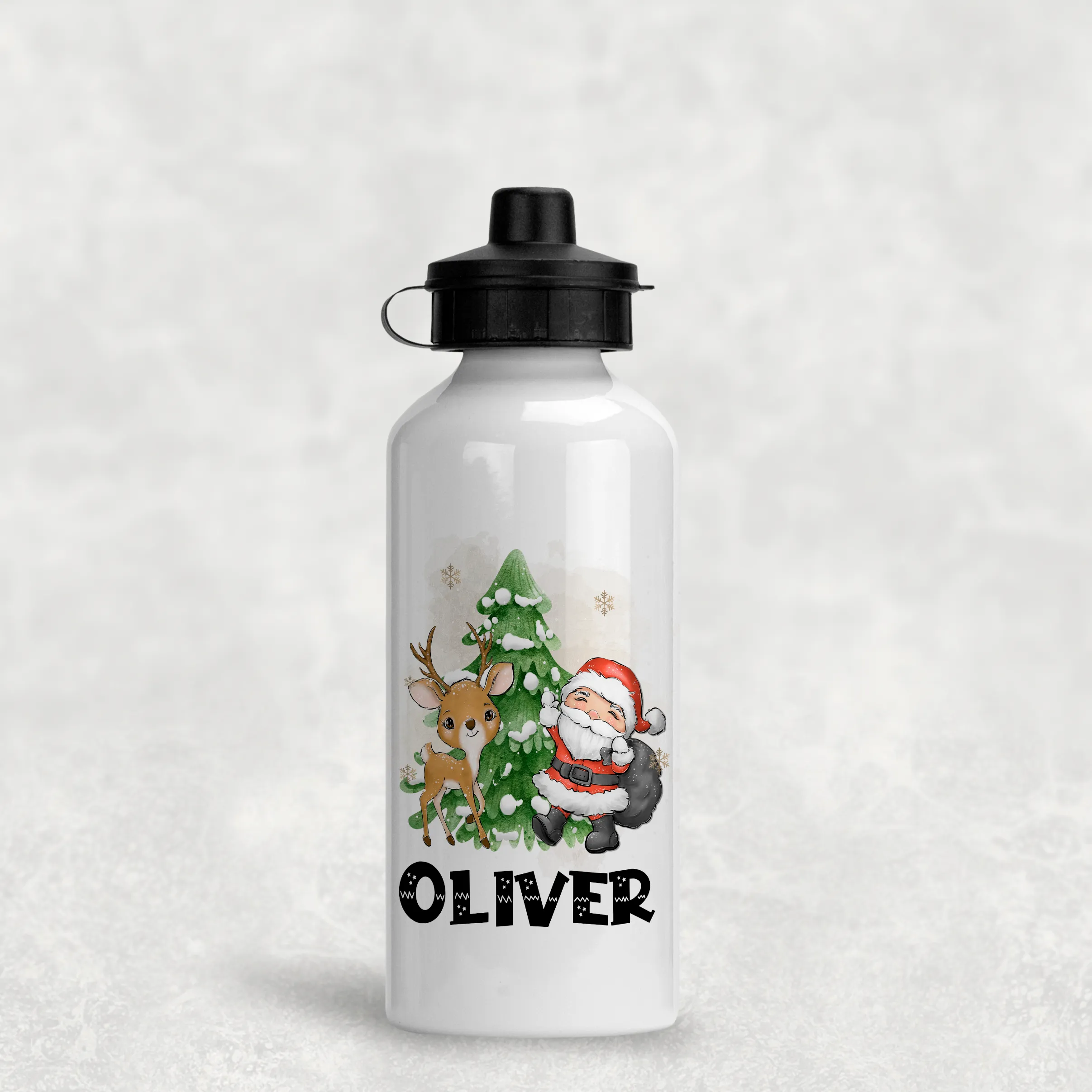 Santa & Reindeer Christmas Personalised Aluminium Water Bottle 400/600ml