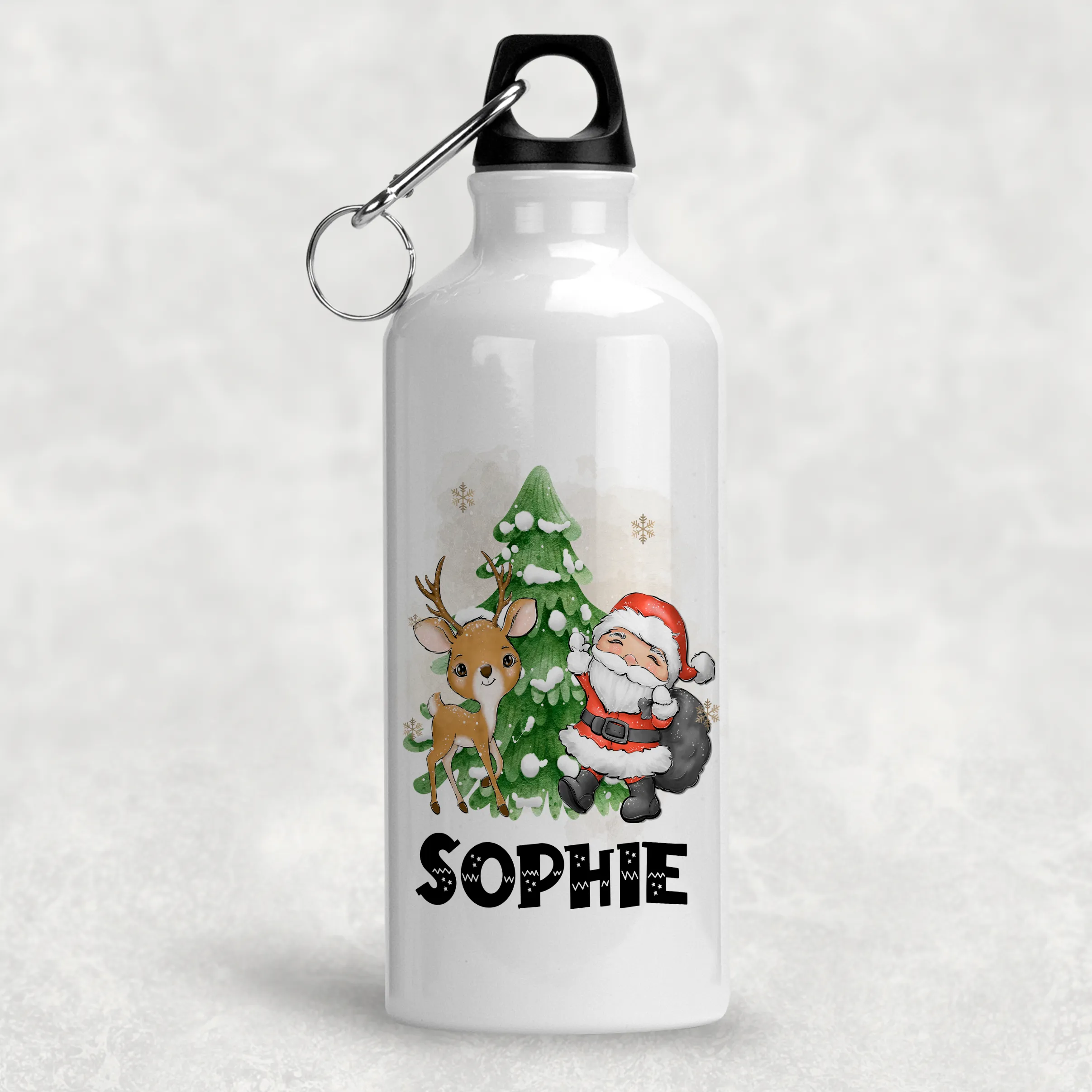Santa & Reindeer Christmas Personalised Aluminium Water Bottle 400/600ml