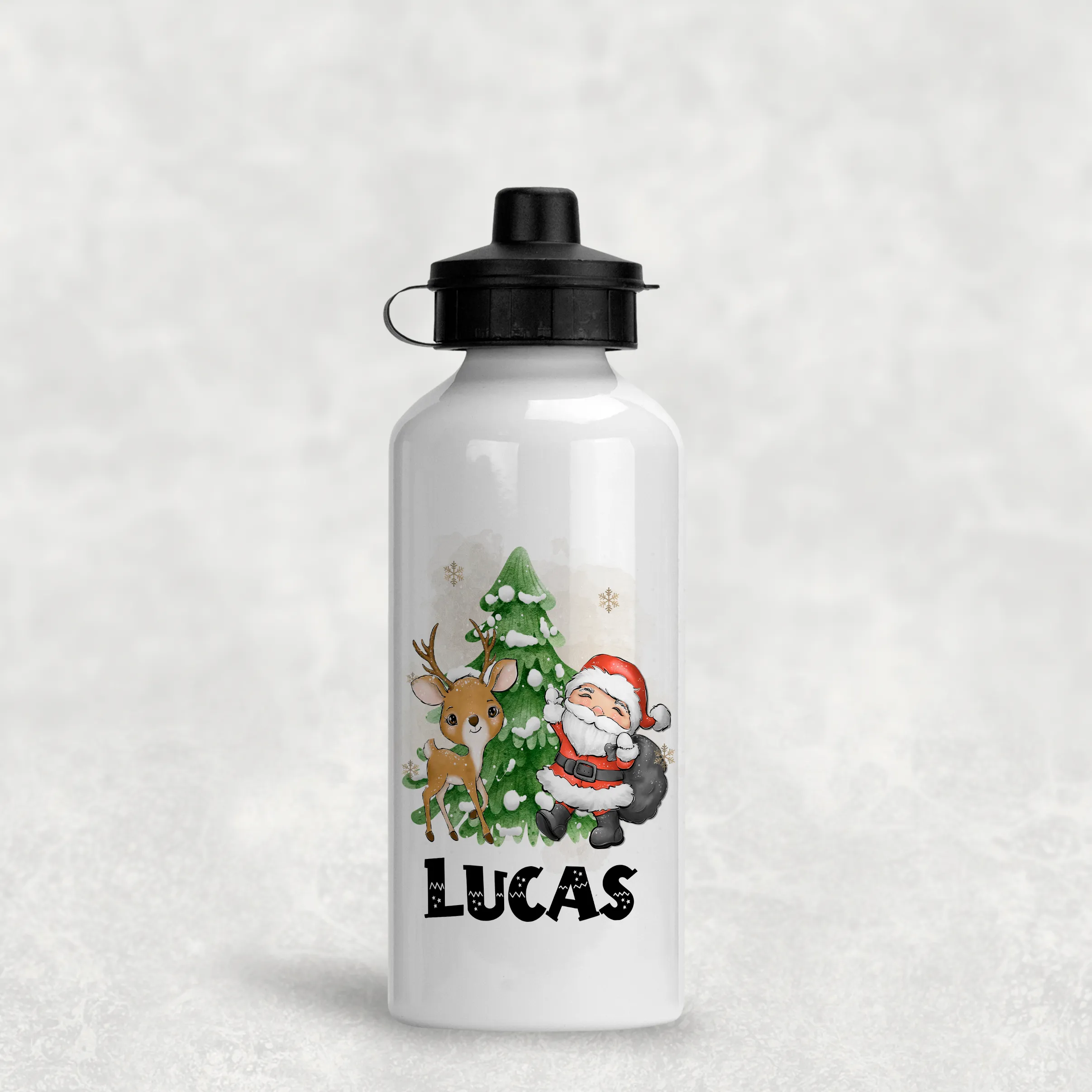 Santa & Reindeer Christmas Personalised Aluminium Water Bottle 400/600ml