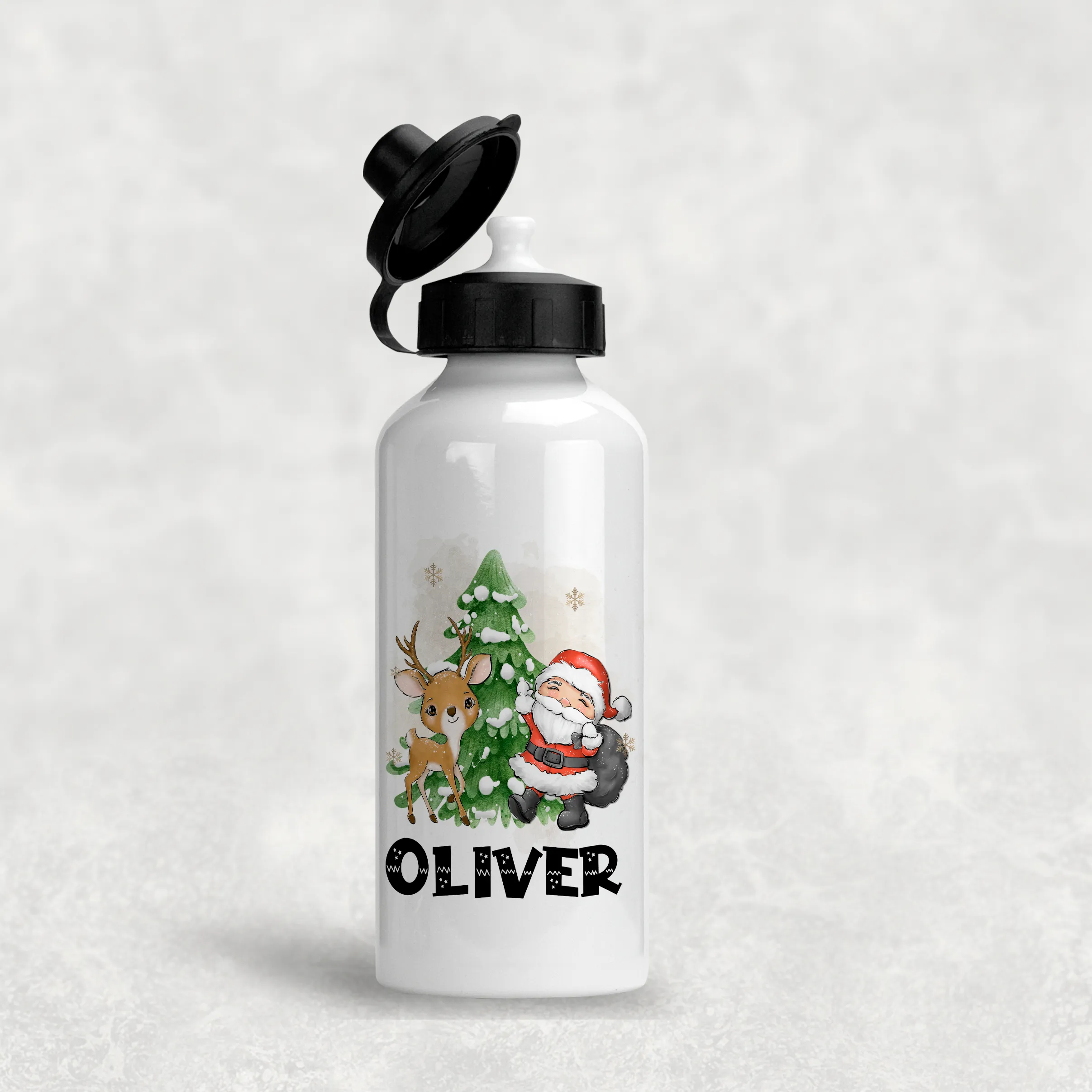 Santa & Reindeer Christmas Personalised Aluminium Water Bottle 400/600ml