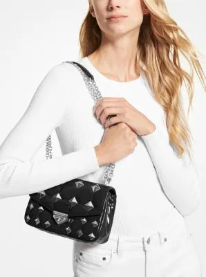 Soho Small Studded Quilted Patent Leather Shoulder Bag