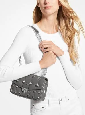 Soho Small Studded Quilted Patent Leather Shoulder Bag