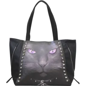 Spiral Black Cat - Tote Bag - Pu Leather Studded