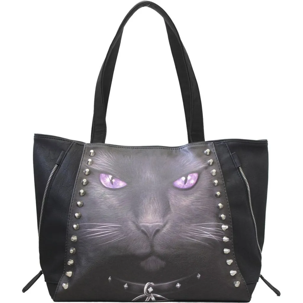 Spiral Black Cat - Tote Bag - Pu Leather Studded