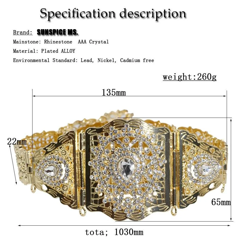 Sunspicems Chic Moroccan Belt Rhinestone Waist Chain
