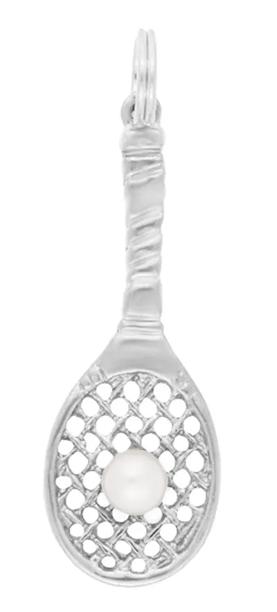 Vintage Tennis Racket Pendant with Pearl Ball in 14 Karat Gold