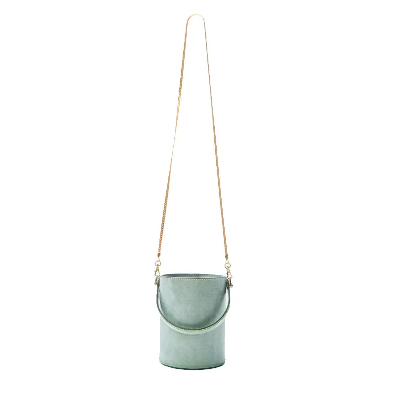 Womens Red Wax Leather Crossbody Bucket Bag Handbags Purse for Women